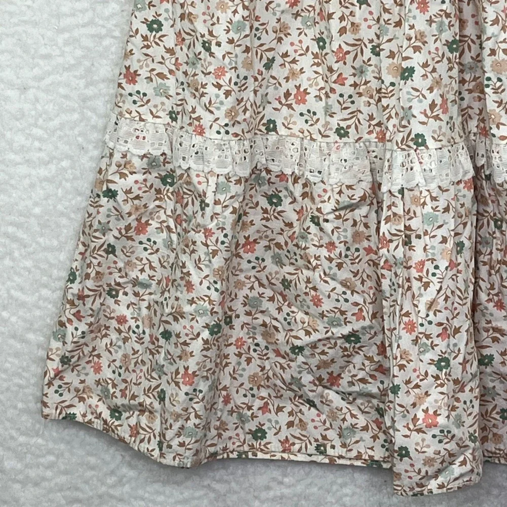 Vintage Floral Prairie Dress Girls 5 Maxi Tiered Lace Cottagecore Little House